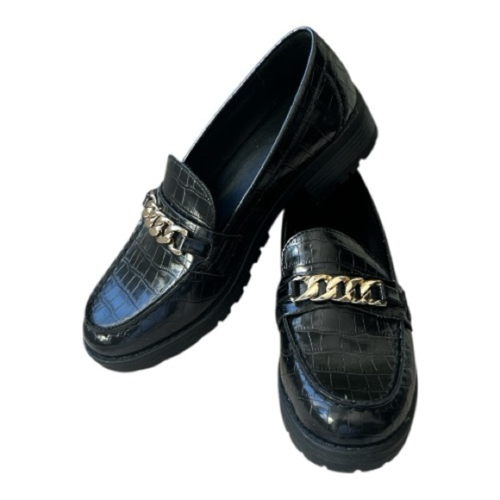 Old Navy Women’s Black Chunky Platform Loafers Slip-On Shoes Size 8